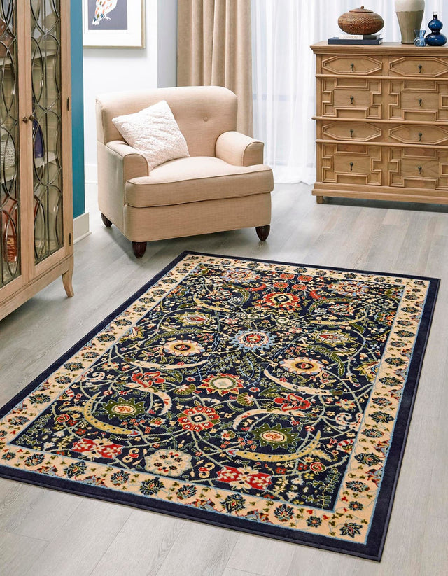Navy Blue 4' 1 x 6' 1 Espahan Rectangle Area Rug 100% Polypropylene Stain Resistant Carpet With Cotton Backing Vivid Colorful Traditional Interior Design for Sale at Rug Engine