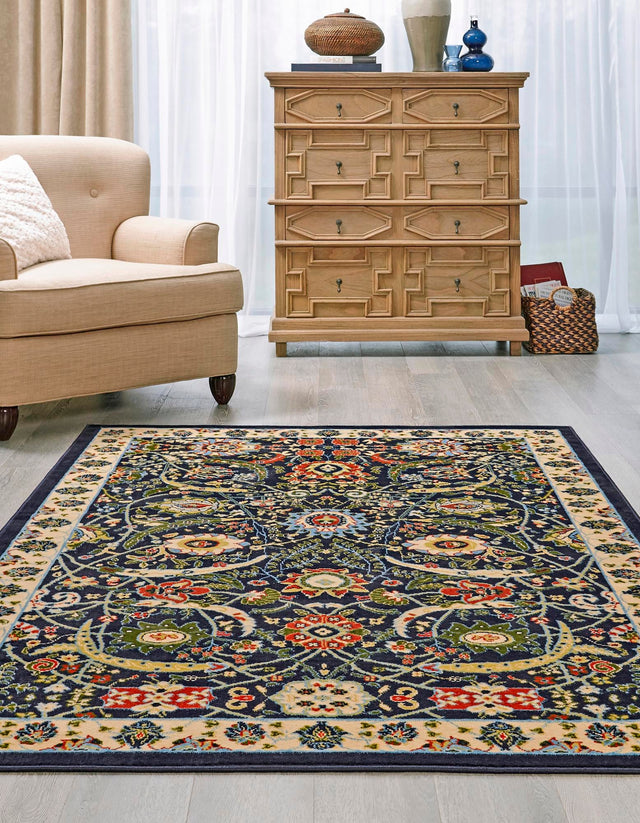Navy Blue 4' 1 x 6' 1 Espahan Rectangle Area Rug 100% Polypropylene Stain Resistant Carpet With Cotton Backing Vivid Colorful Traditional Interior Design for Sale at Rug Engine