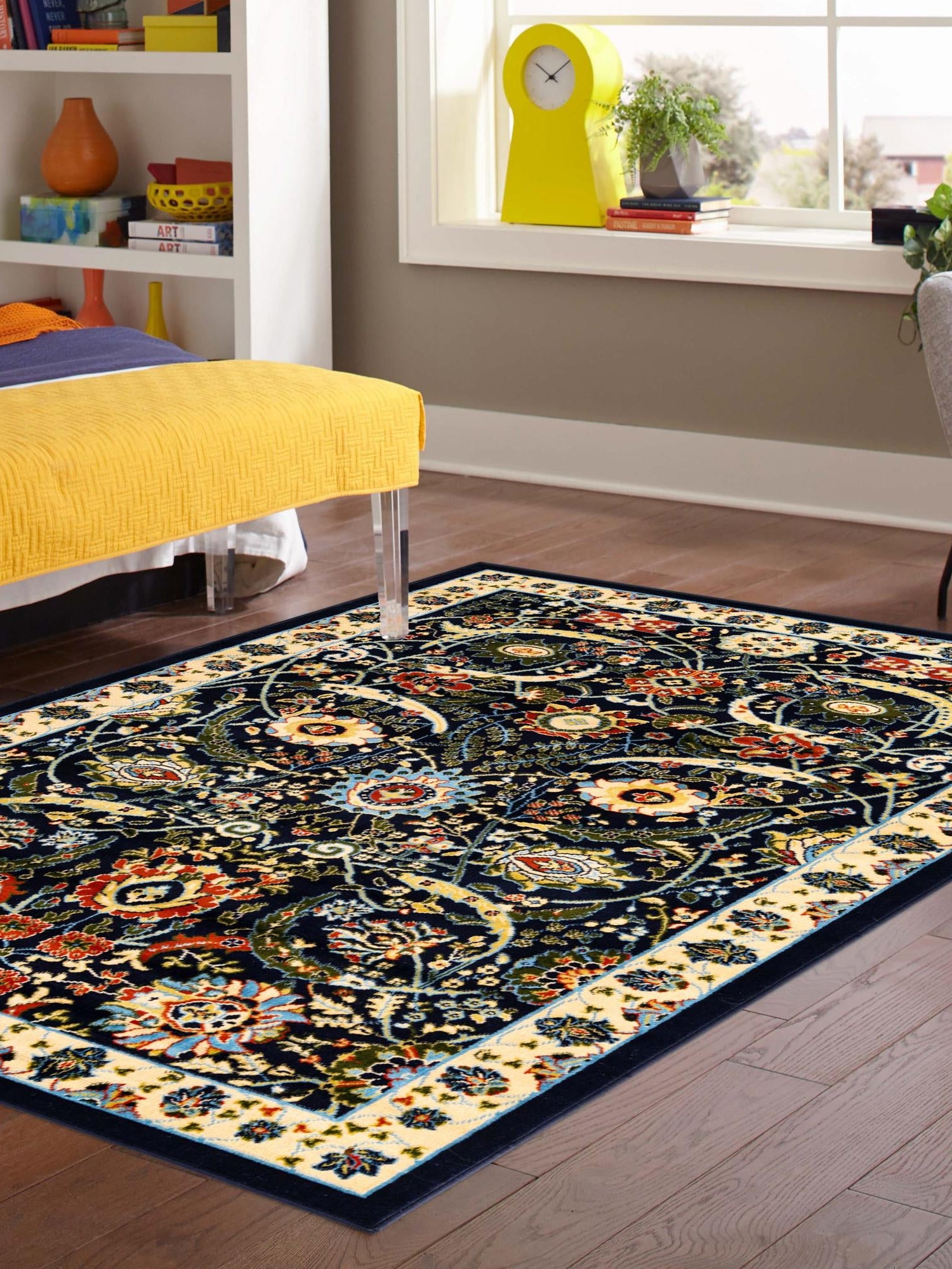 Navy Blue 7' 1 x 10' Espahan Rectangle Area Rug 100% Polypropylene Stain Resistant Carpet With Cotton Backing Vivid Colorful Traditional Interior Design for Sale at Rug Engine