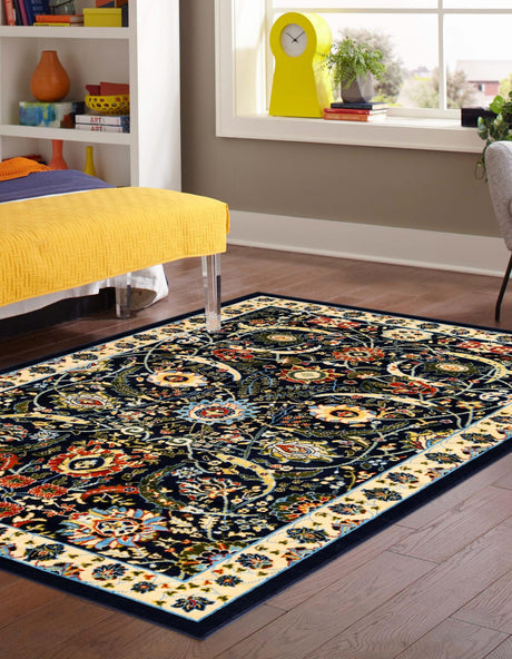 Navy Blue 6' 1 x 9' Espahan Rectangle Area Rug 100% Polypropylene Stain Resistant Carpet With Cotton Backing Vivid Colorful Traditional Interior Design for Sale at Rug Engine
