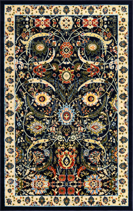 Navy Blue 5' 3 x 8' Espahan Rectangle Area Rug 100% Polypropylene Stain Resistant Carpet With Cotton Backing Vivid Colorful Traditional Interior Design for Sale at Rug Engine