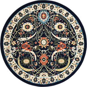 Navy Blue 7' 10 x 7' 10 Espahan Round Area Rug 100% Polypropylene Stain Resistant Carpet With Cotton Backing Vivid Colorful Traditional Interior Design for Sale at Rug Engine