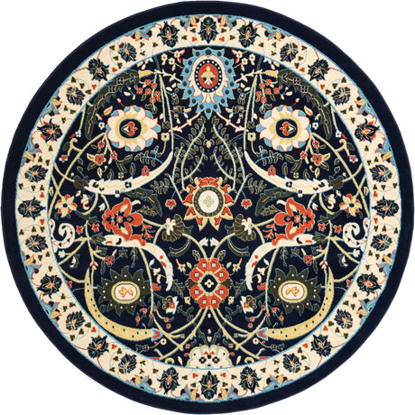 Navy Blue 7' 10 x 7' 10 Espahan Round Area Rug 100% Polypropylene Stain Resistant Carpet With Cotton Backing Vivid Colorful Traditional Interior Design for Sale at Rug Engine