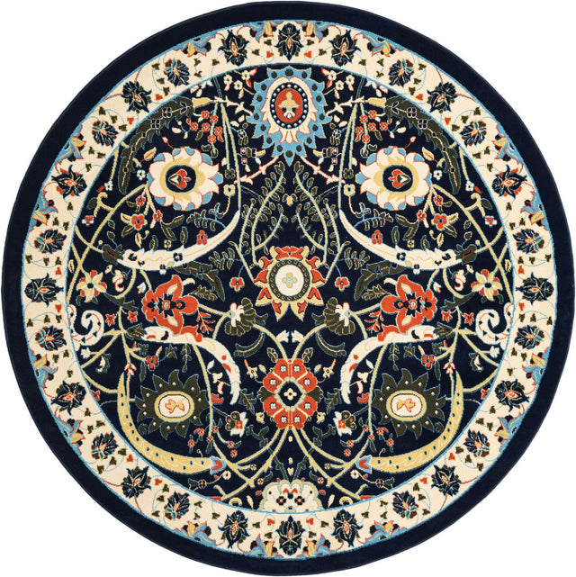Navy Blue 7' 10 x 7' 10 Espahan Round Area Rug 100% Polypropylene Stain Resistant Carpet With Cotton Backing Vivid Colorful Traditional Interior Design for Sale at Rug Engine