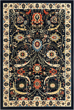 Navy Blue 6' 1 x 9' Espahan Rectangle Area Rug 100% Polypropylene Stain Resistant Carpet With Cotton Backing Vivid Colorful Traditional Interior Design for Sale at Rug Engine