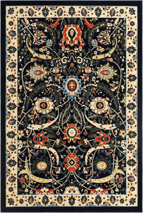 Navy Blue 6' 1 x 9' Espahan Rectangle Area Rug 100% Polypropylene Stain Resistant Carpet With Cotton Backing Vivid Colorful Traditional Interior Design for Sale at Rug Engine