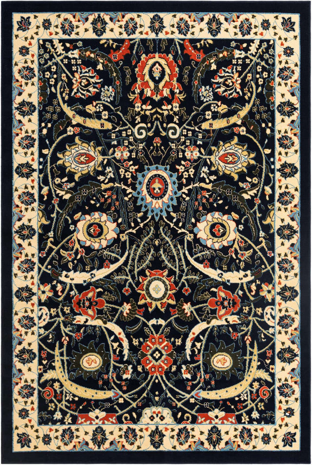 Navy Blue 6' 1 x 9' Espahan Rectangle Area Rug 100% Polypropylene Stain Resistant Carpet With Cotton Backing Vivid Colorful Traditional Interior Design for Sale at Rug Engine