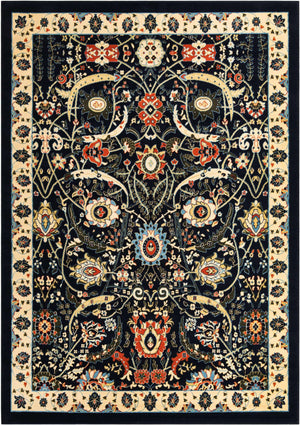 Navy Blue 7' 1 x 10' Espahan Rectangle Area Rug 100% Polypropylene Stain Resistant Carpet With Cotton Backing Vivid Colorful Traditional Interior Design for Sale at Rug Engine