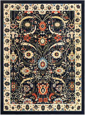 Navy Blue 9' x 12' Espahan Rectangle Area Rug 100% Polypropylene Stain Resistant Carpet With Cotton Backing Vivid Colorful Traditional Interior Design for Sale at Rug Engine