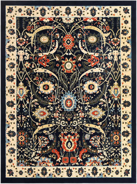 Navy Blue 9' x 12' Espahan Rectangle Area Rug 100% Polypropylene Stain Resistant Carpet With Cotton Backing Vivid Colorful Traditional Interior Design for Sale at Rug Engine