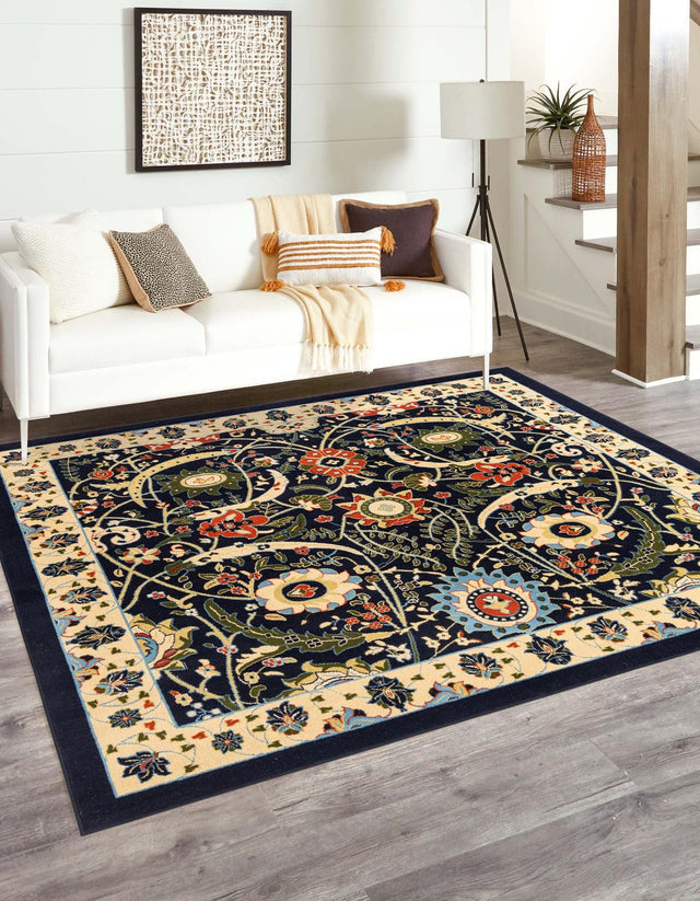 Navy Blue 7' 10 x 7' 10 Espahan Square Area Rug 100% Polypropylene Stain Resistant Carpet With Cotton Backing Vivid Colorful Traditional Interior Design for Sale at Rug Engine
