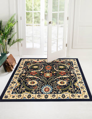 Navy Blue 7' 10 x 7' 10 Espahan Square Area Rug 100% Polypropylene Stain Resistant Carpet With Cotton Backing Vivid Colorful Traditional Interior Design for Sale at Rug Engine