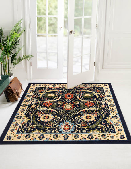 Navy Blue 7' 10 x 7' 10 Espahan Square Area Rug 100% Polypropylene Stain Resistant Carpet With Cotton Backing Vivid Colorful Traditional Interior Design for Sale at Rug Engine