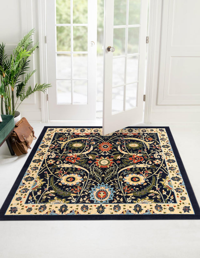 Navy Blue 7' 10 x 7' 10 Espahan Square Area Rug 100% Polypropylene Stain Resistant Carpet With Cotton Backing Vivid Colorful Traditional Interior Design for Sale at Rug Engine