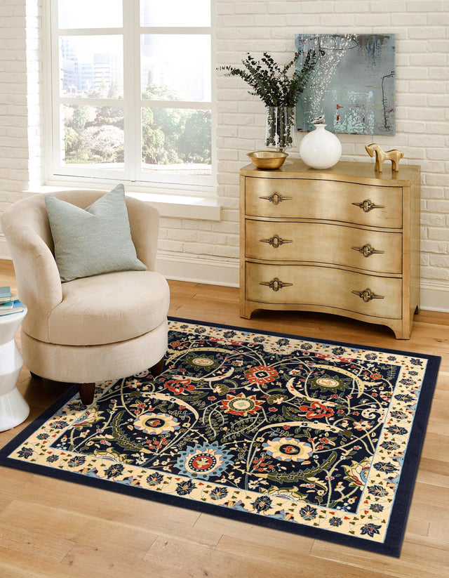 Navy Blue 7' 10 x 7' 10 Espahan Square Area Rug 100% Polypropylene Stain Resistant Carpet With Cotton Backing Vivid Colorful Traditional Interior Design for Sale at Rug Engine