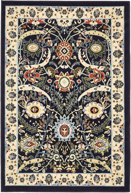 Navy Blue 4' 1 x 6' 1 Espahan Rectangle Area Rug 100% Polypropylene Stain Resistant Carpet With Cotton Backing Vivid Colorful Traditional Interior Design for Sale at Rug Engine
