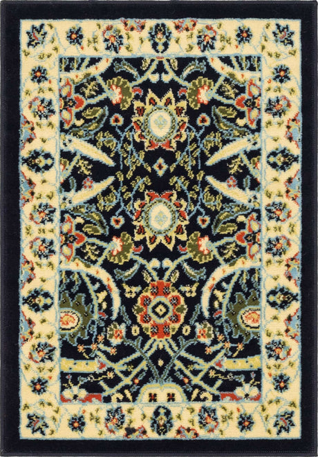 Navy Blue 2' x 3' 1 Espahan Rectangle Area Rug 100% Polypropylene Stain Resistant Carpet With Cotton Backing Vivid Colorful Traditional Interior Design for Sale at Rug Engine