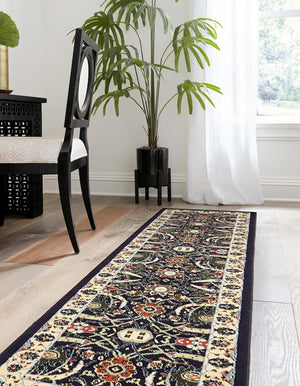 Navy Blue 2' x 8' 2 Espahan Runner Area Rug 100% Polypropylene Stain Resistant Carpet With Cotton Backing Vivid Colorful Traditional Interior Design for Sale at Rug Engine