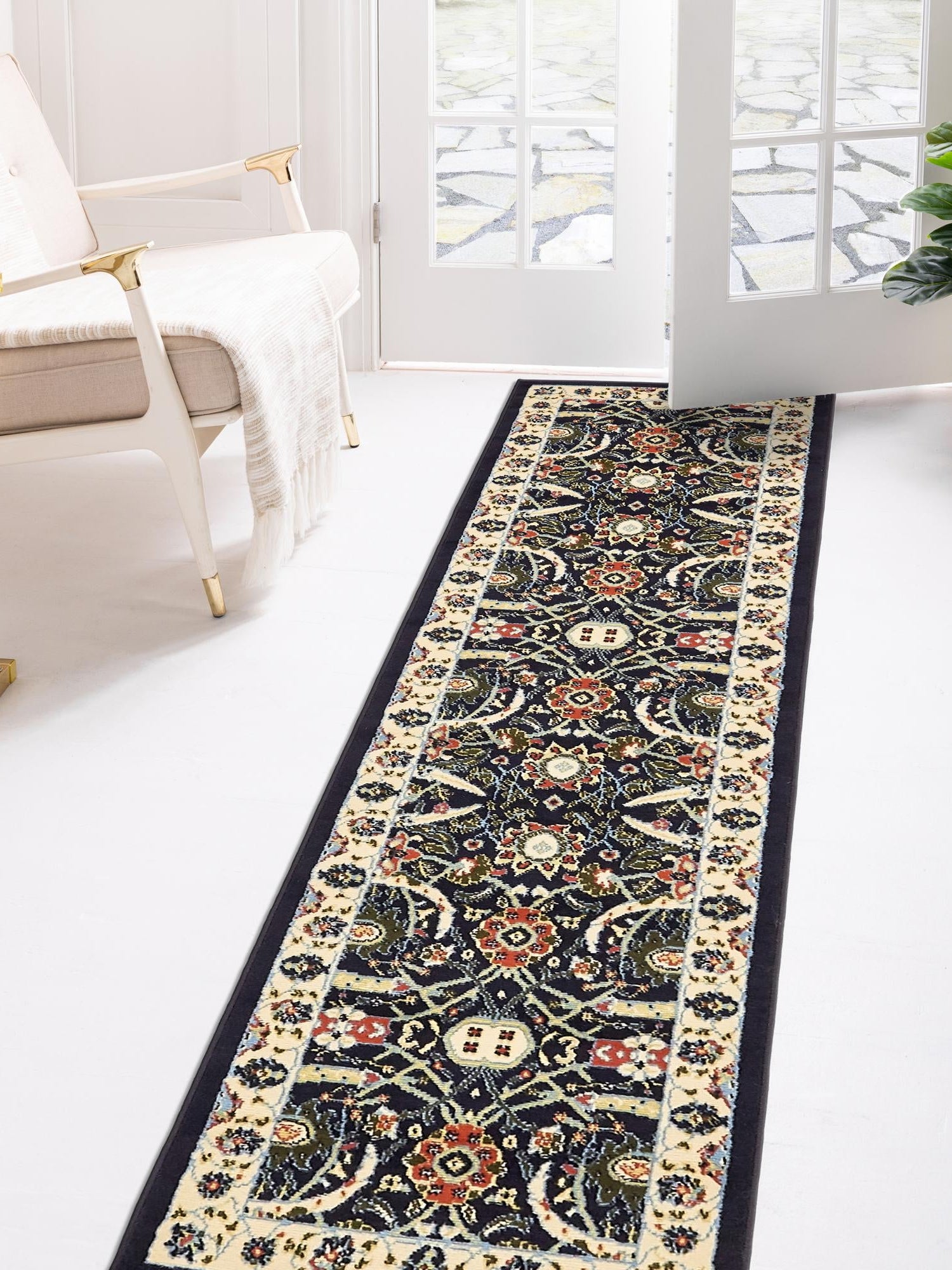 Navy Blue 2' x 8' 2 Espahan Runner Area Rug 100% Polypropylene Stain Resistant Carpet With Cotton Backing Vivid Colorful Traditional Interior Design for Sale at Rug Engine