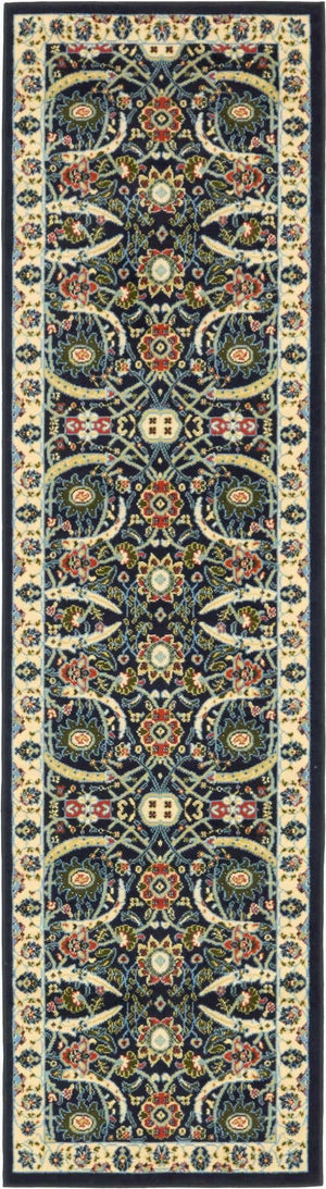 Navy Blue 2' 7 x 10' Espahan Runner Area Rug 100% Polypropylene Stain Resistant Carpet With Cotton Backing Vivid Colorful Traditional Interior Design for Sale at Rug Engine