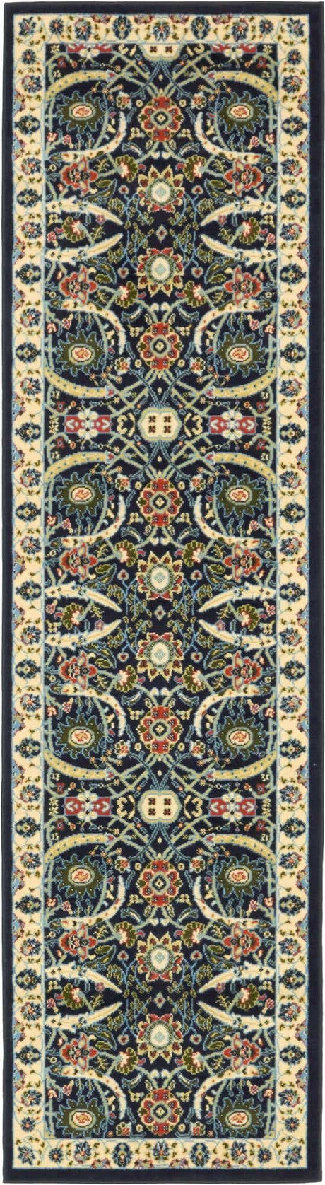 Navy Blue 2' 7 x 10' Espahan Runner Area Rug 100% Polypropylene Stain Resistant Carpet With Cotton Backing Vivid Colorful Traditional Interior Design for Sale at Rug Engine