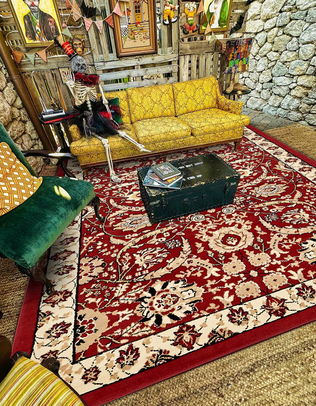 Red 5' 3 x 8' Espahan Rectangle Area Rug 100% Polypropylene Stain Resistant Carpet With Cotton Backing Vivid Colorful Traditional Interior Design for Sale at Rug Engine