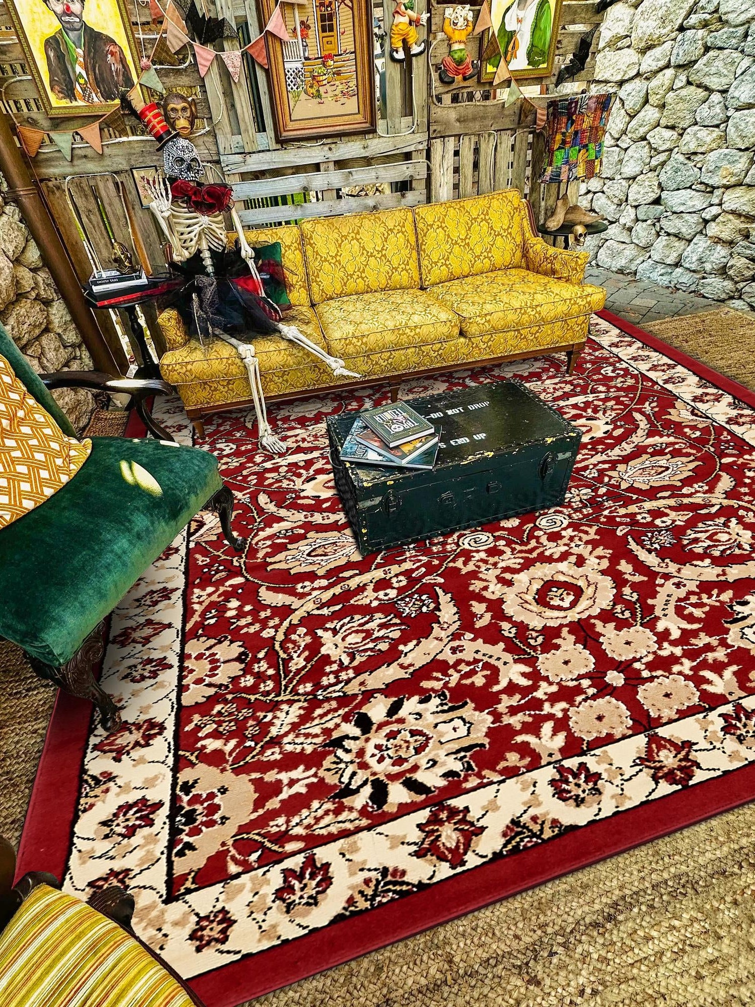Red 6' 1 x 9' Espahan Rectangle Area Rug 100% Polypropylene Stain Resistant Carpet With Cotton Backing Vivid Colorful Traditional Interior Design for Sale at Rug Engine