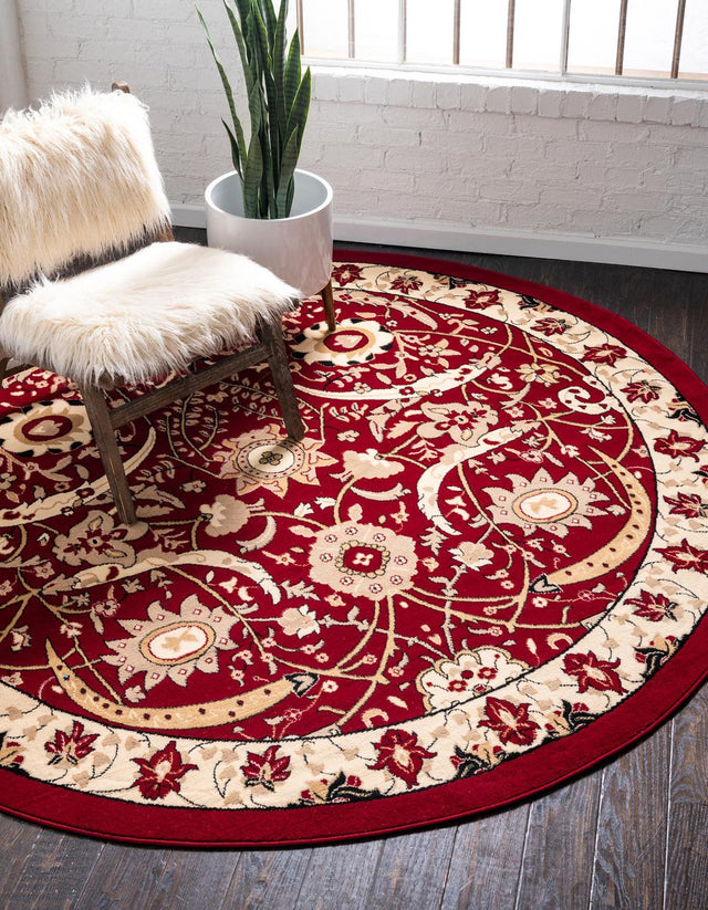 Red 7' 10 x 7' 10 Espahan Round Area Rug 100% Polypropylene Stain Resistant Carpet With Cotton Backing Vivid Colorful Traditional Interior Design for Sale at Rug Engine