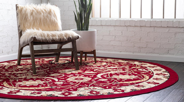Red 7' 10 x 7' 10 Espahan Round Area Rug 100% Polypropylene Stain Resistant Carpet With Cotton Backing Vivid Colorful Traditional Interior Design for Sale at Rug Engine