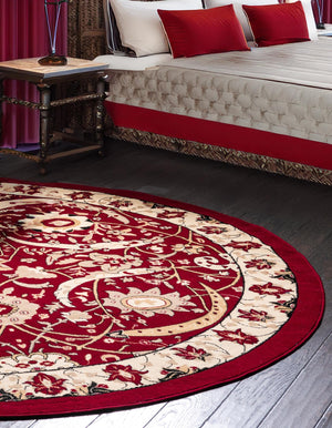 Red 7' 10 x 7' 10 Espahan Round Area Rug 100% Polypropylene Stain Resistant Carpet With Cotton Backing Vivid Colorful Traditional Interior Design for Sale at Rug Engine