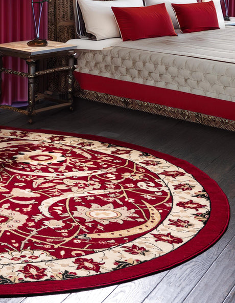 Red 7' 10 x 7' 10 Espahan Round Area Rug 100% Polypropylene Stain Resistant Carpet With Cotton Backing Vivid Colorful Traditional Interior Design for Sale at Rug Engine