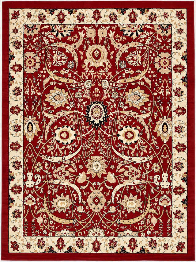 Red 9' x 12' Espahan Rectangle Area Rug 100% Polypropylene Stain Resistant Carpet With Cotton Backing Vivid Colorful Traditional Interior Design for Sale at Rug Engine