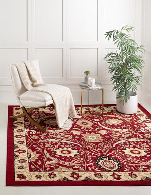Red 7' 10 x 7' 10 Espahan Square Area Rug 100% Polypropylene Stain Resistant Carpet With Cotton Backing Vivid Colorful Traditional Interior Design for Sale at Rug Engine