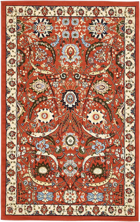 Terracotta 5' 3 x 8' Espahan Rectangle Area Rug 100% Polypropylene Stain Resistant Carpet With Cotton Backing Vivid Colorful Traditional Interior Design for Sale at Rug Engine