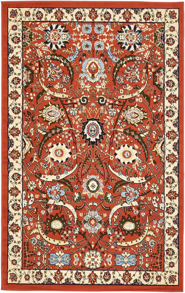 Terracotta 5' 3 x 8' Espahan Rectangle Area Rug 100% Polypropylene Stain Resistant Carpet With Cotton Backing Vivid Colorful Traditional Interior Design for Sale at Rug Engine