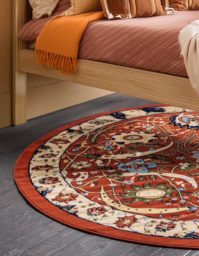 Terracotta 7' 10 x 7' 10 Espahan Round Area Rug 100% Polypropylene Stain Resistant Carpet With Cotton Backing Vivid Colorful Traditional Interior Design for Sale at Rug Engine