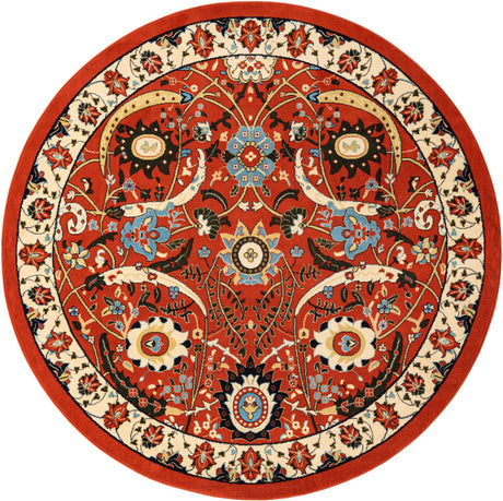 Terracotta 7' 10 x 7' 10 Espahan Round Area Rug 100% Polypropylene Stain Resistant Carpet With Cotton Backing Vivid Colorful Traditional Interior Design for Sale at Rug Engine