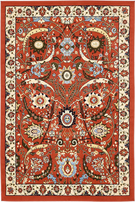 Terracotta 6' 1 x 9' Espahan Rectangle Area Rug 100% Polypropylene Stain Resistant Carpet With Cotton Backing Vivid Colorful Traditional Interior Design for Sale at Rug Engine