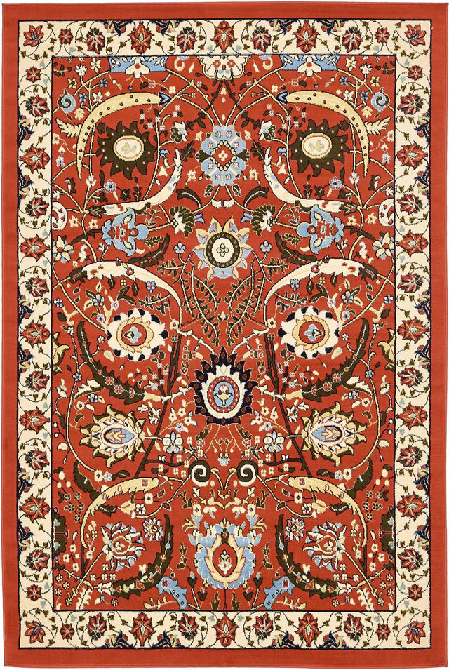 Terracotta 6' 1 x 9' Espahan Rectangle Area Rug 100% Polypropylene Stain Resistant Carpet With Cotton Backing Vivid Colorful Traditional Interior Design for Sale at Rug Engine
