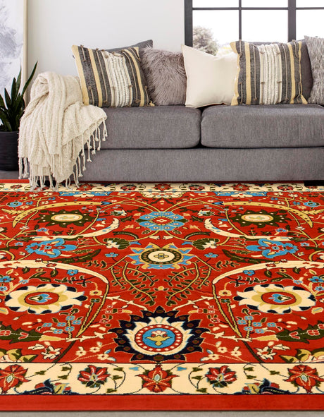Terracotta 7' 10 x 7' 10 Espahan Square Area Rug 100% Polypropylene Stain Resistant Carpet With Cotton Backing Vivid Colorful Traditional Interior Design for Sale at Rug Engine