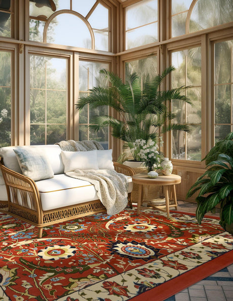 Terracotta 7' 10 x 7' 10 Espahan Square Area Rug 100% Polypropylene Stain Resistant Carpet With Cotton Backing Vivid Colorful Traditional Interior Design for Sale at Rug Engine