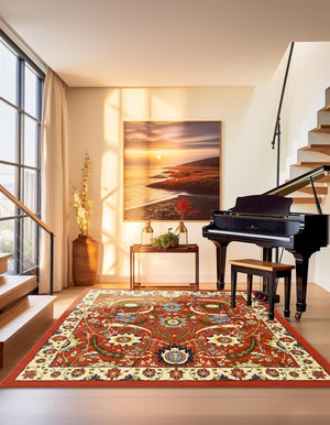 Terracotta 7' 10 x 7' 10 Espahan Square Area Rug 100% Polypropylene Stain Resistant Carpet With Cotton Backing Vivid Colorful Traditional Interior Design for Sale at Rug Engine