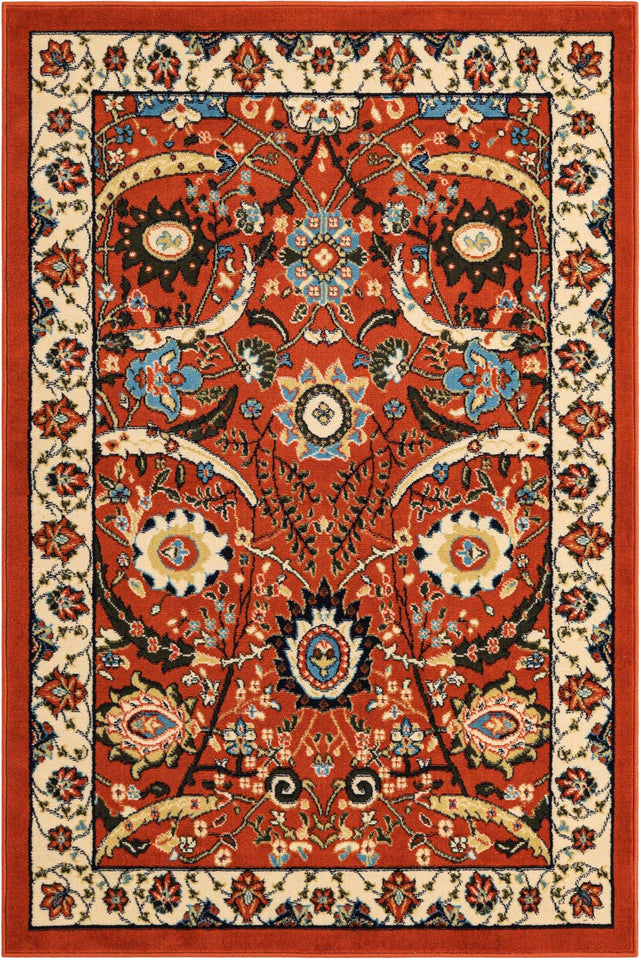 Terracotta 4' 1 x 6' 1 Espahan Rectangle Area Rug 100% Polypropylene Stain Resistant Carpet With Cotton Backing Vivid Colorful Traditional Interior Design for Sale at Rug Engine