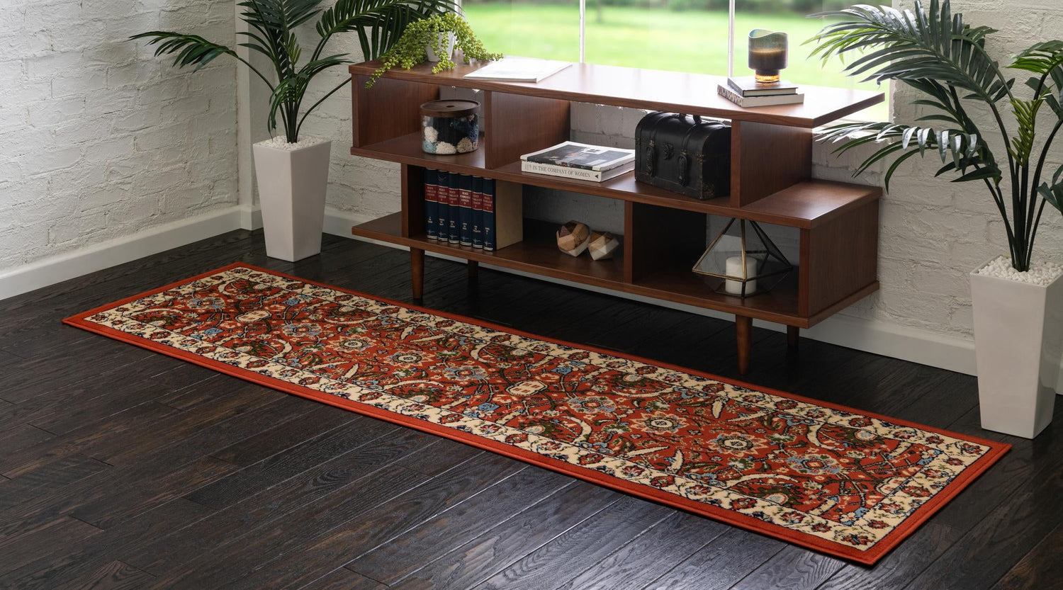 Terracotta 2' x 8' 2 Espahan Runner Area Rug 100% Polypropylene Stain Resistant Carpet With Cotton Backing Vivid Colorful Traditional Interior Design for Sale at Rug Engine