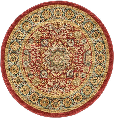 Red 3' 3 x 3' 3 Palace Round Area Rug Traditional Motif Design 100% Polypropylene Majestic Carpet for Elegant Interior Decorating for Sale at Rug Engine