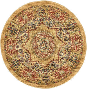 Beige 3' 1 x 3' 1 Palace Round Area Rug