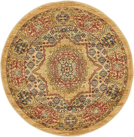 Beige 3' 1 x 3' 1 Palace Round Area Rug