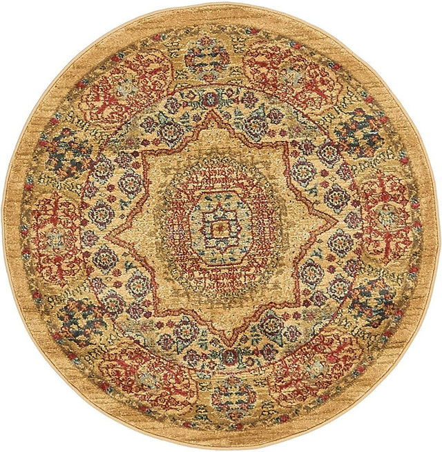 Beige 3' 1 x 3' 1 Palace Round Area Rug