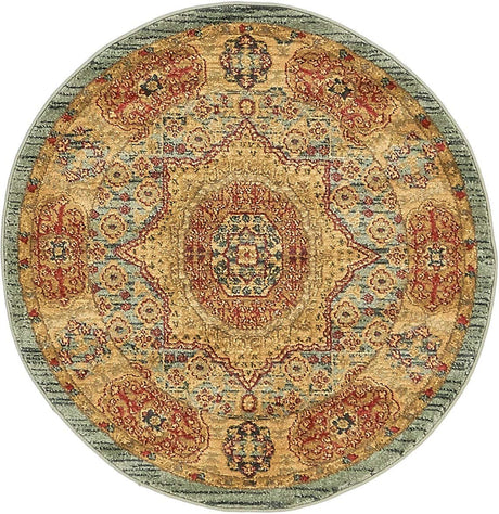 Light Blue 3' 1 x 3' 1 Palace Round Area Rug