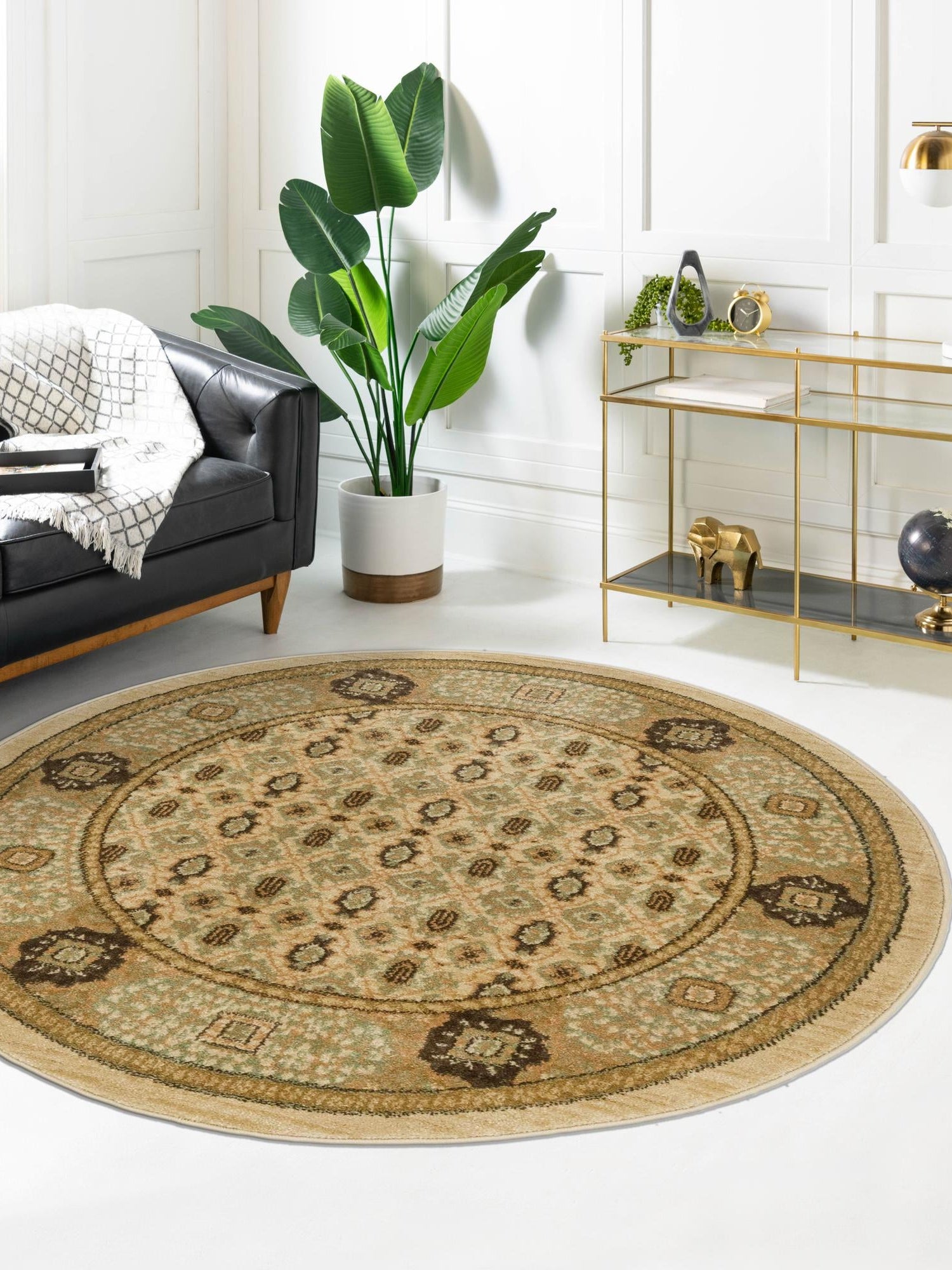 Cream 6' 1 x 6' 1 Palace Round Area Rug